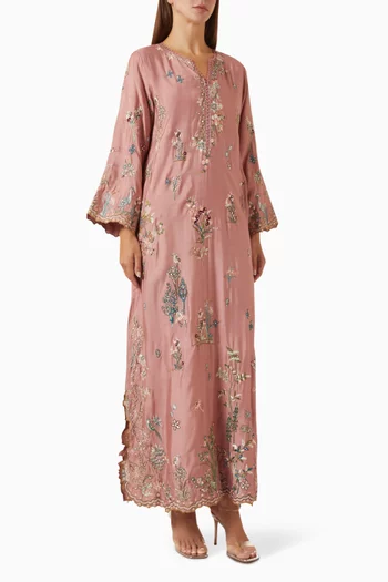 Embroidered Kaftan in Cotton Silk