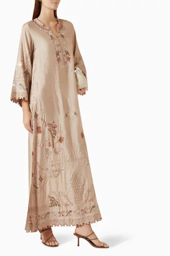 Embroidered Kaftan in Cotton-silk