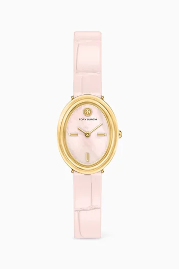 Oval Quartz Leather Watch, 22mm