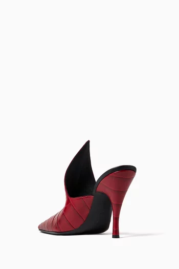 MULES WITH SCULPTURAL SPIKE SHAPE UPPER AND HIGH 100MM STILETTO HEEL IN SHINY CROC EFFECT EMBOSSED CALFSKIN LEATHER:BURGUNDY:40|220077680