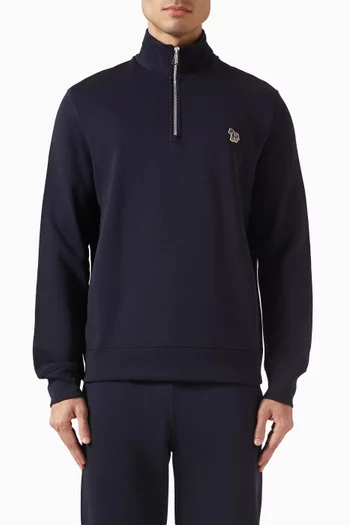 Zebra Logo Zip-neck Sweatshirt in Cotton