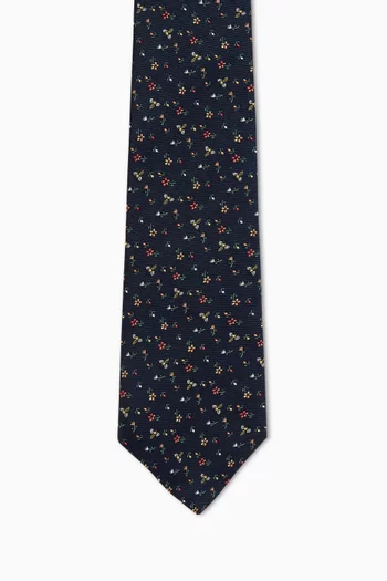 Floral-print Tie in Silk