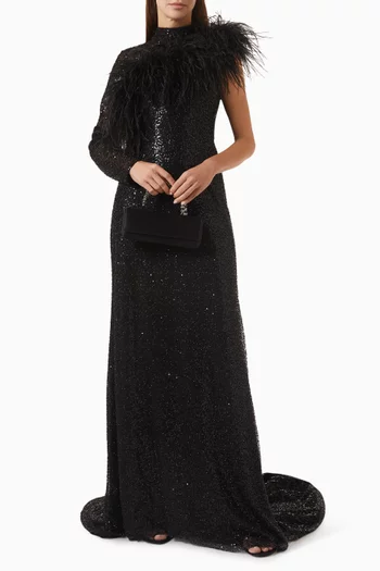 One-sleeve Feather Gown