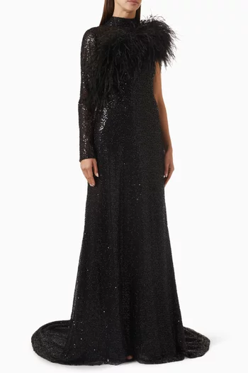 One-sleeve Feather Gown