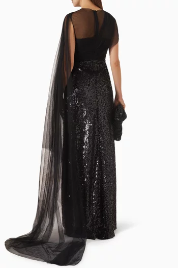 Cape Embellished Gown