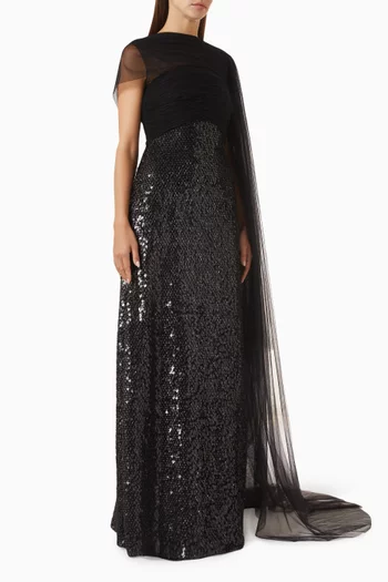 Cape Embellished Gown