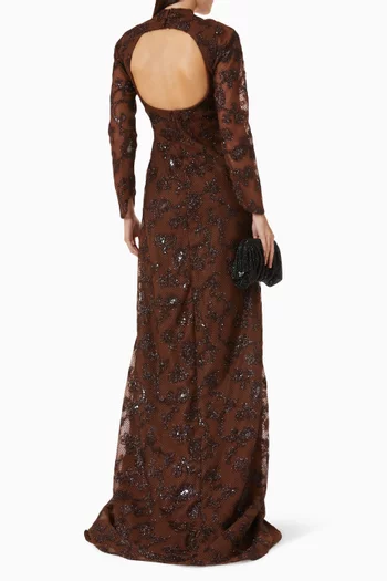 Embroidered Open-back Gown