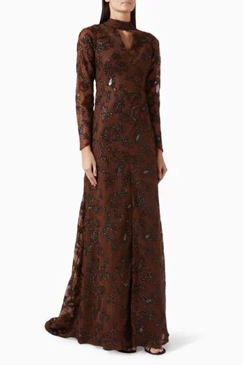 Embroidered Open-back Gown