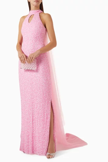 Embellished Tulle Train Gown