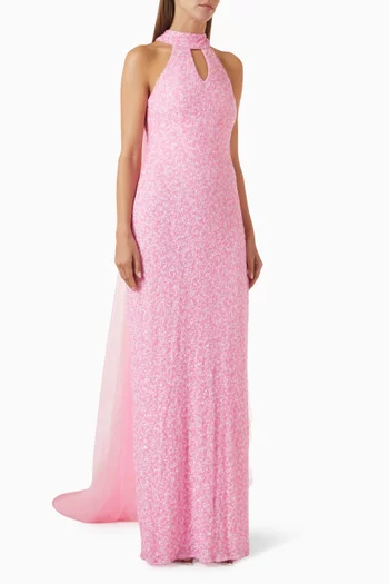 Embellished Tulle Train Gown