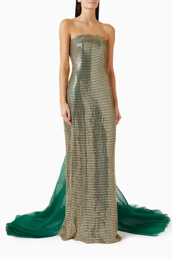 Embellished Tulle Train Gown