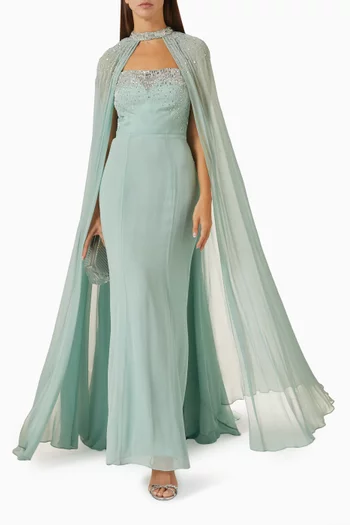 Embellished Cape & Maxi Dress