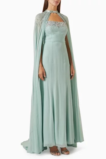 Embellished Cape & Maxi Dress