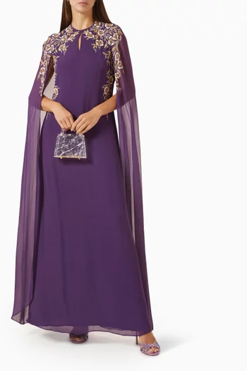 Embroidered Cape Maxi Dress