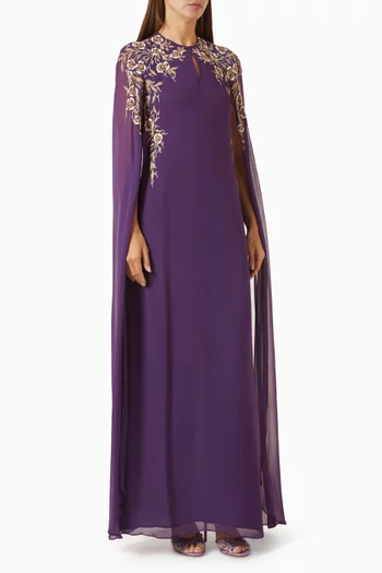 Embroidered Cape Maxi Dress