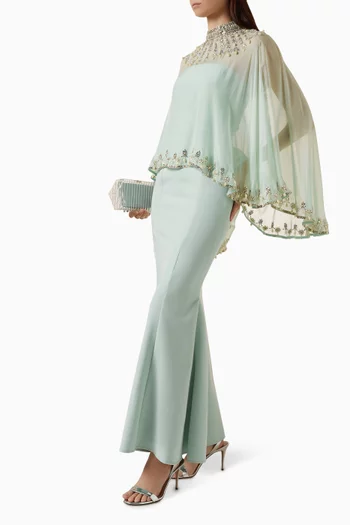 Embellished Cape Maxi Dress