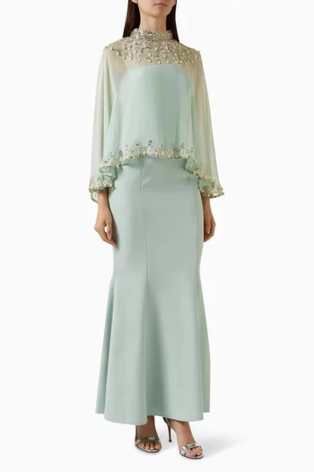 Embellished Cape Maxi Dress