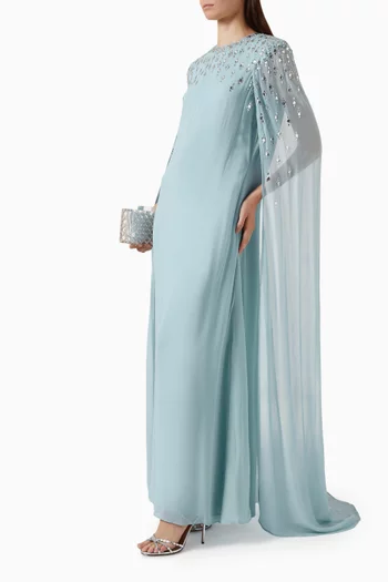 Embellished Cape Maxi Dress