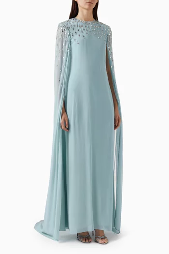 Embellished Cape Maxi Dress
