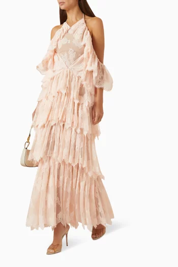 Ruffled Halter Dress in Floral Lace