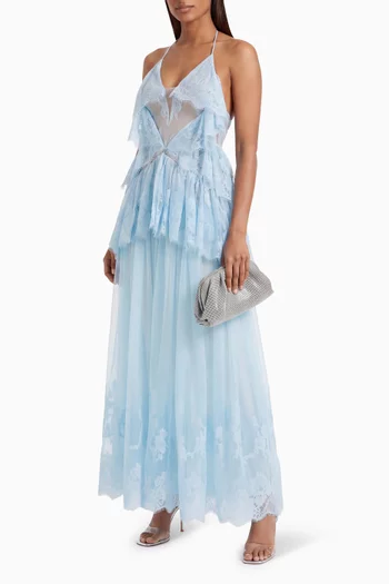 Low-back Tiered Dress in Mesh