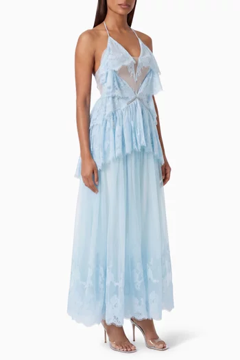 Low-back Tiered Dress in Mesh