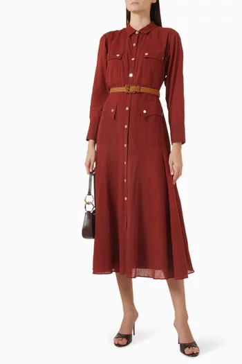Arial  Shirt Midi Dress in Cotton Crepe