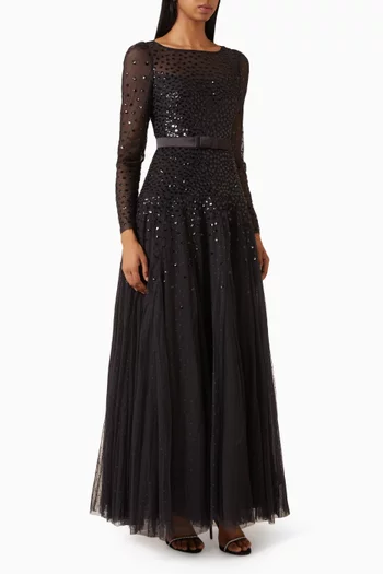 Sequin Cascade Bow Gown in Tulle