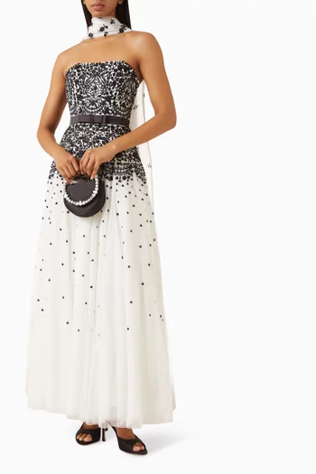Gilded Lace Strapless Gown in Tulle