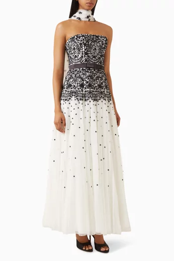 Gilded Lace Strapless Gown in Tulle