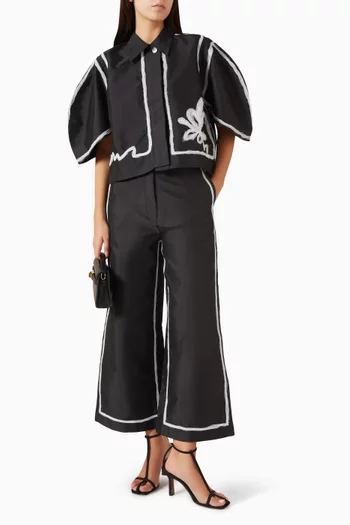 Guilia Sequin Floret Crop Shirt in Taffeta