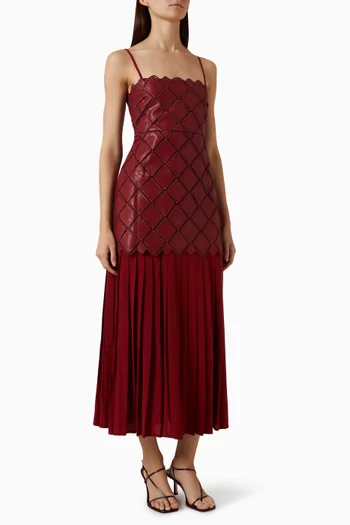 Lattice Quilt Pleat Midi Dress