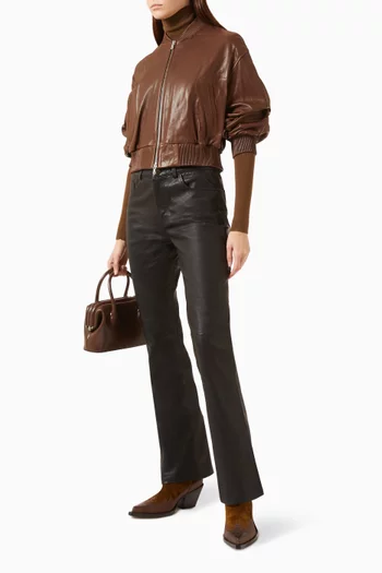 Wren Glossy Bomber Jacket in Leather