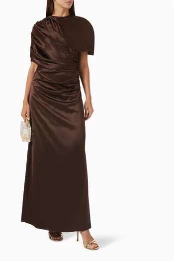Cassia Draped Maxi Dress in Satin