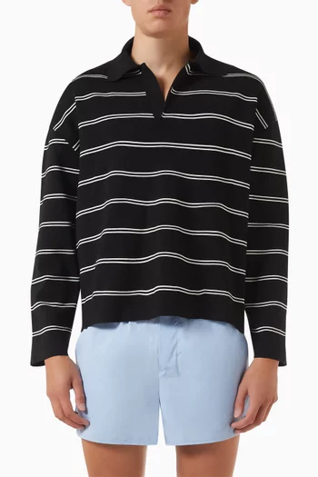 Striped Knit Polo Shirt in Cotton