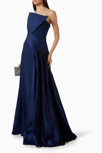 Belair Pleated Strapless Gown in Crepe and Taffeta