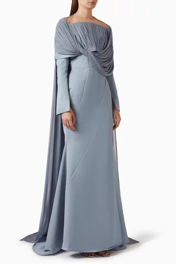 Draped Off-shoulder Dress & Cape Set