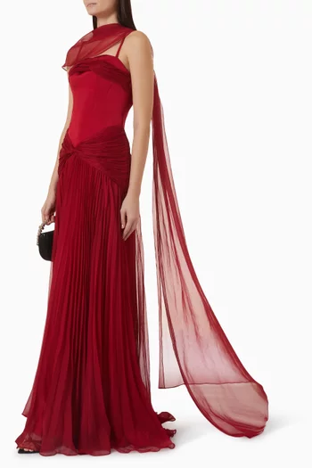 Pleated Shawl Gown