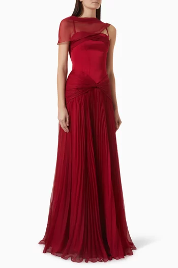 Pleated Shawl Gown