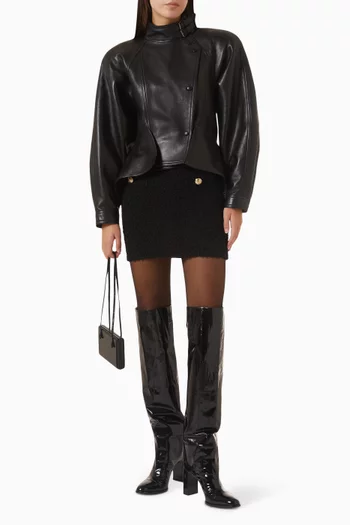 Buttoned-waist Fitted Jacket in Lambskin Leather