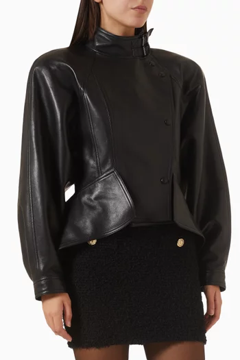 Buttoned-waist Fitted Jacket in Lambskin Leather