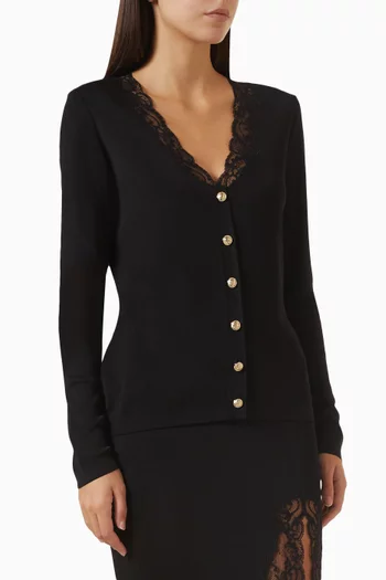 Lace-Trim Cardigan in Viscose-knit