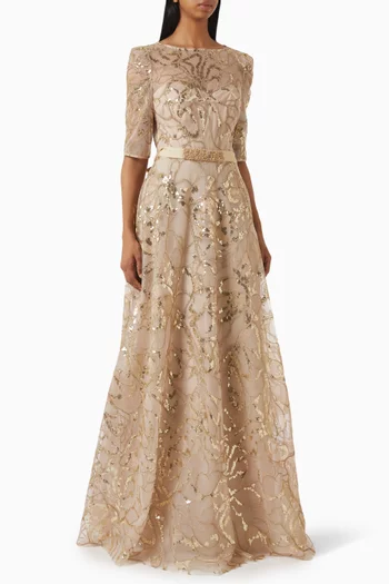 Sequin Embroidered Gown in Tulle