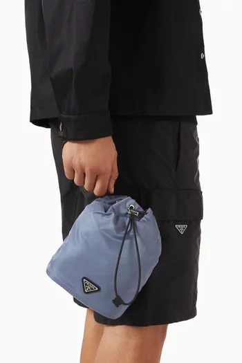 Drawstring Pouch in Re-Nylon & Saffiano Leather