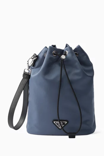 Drawstring Pouch in Re-Nylon & Saffiano Leather