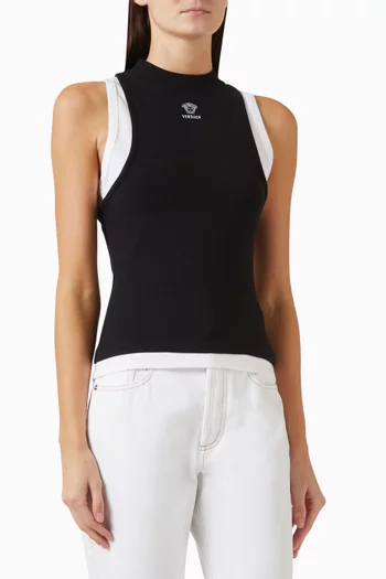 Logo-embroidered Tank Top in Stretch Cotton-jersey