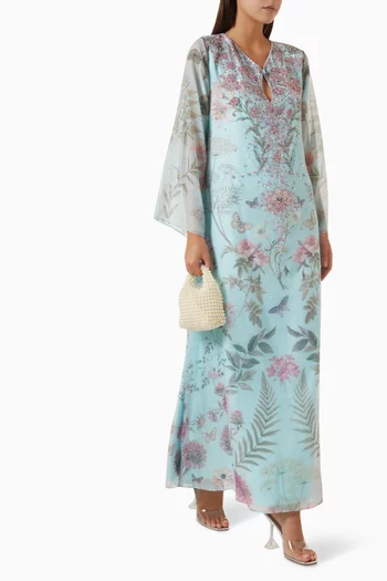 Floral Embroidered Kaftan in Linen