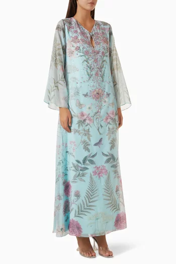 Floral Embroidered Kaftan in Linen