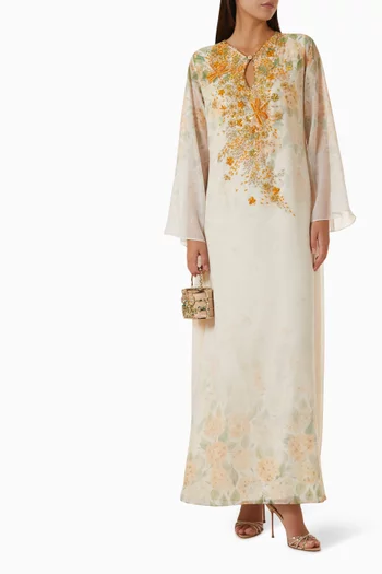 Floral Embroidered Kaftan in Linen