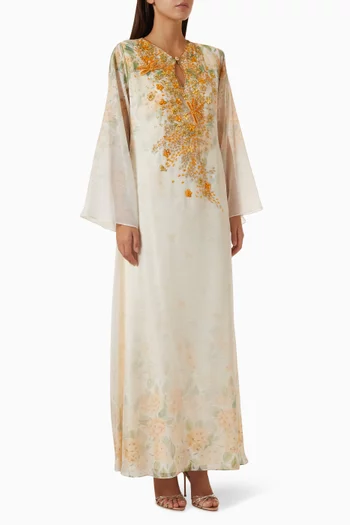 Floral Embroidered Kaftan in Linen